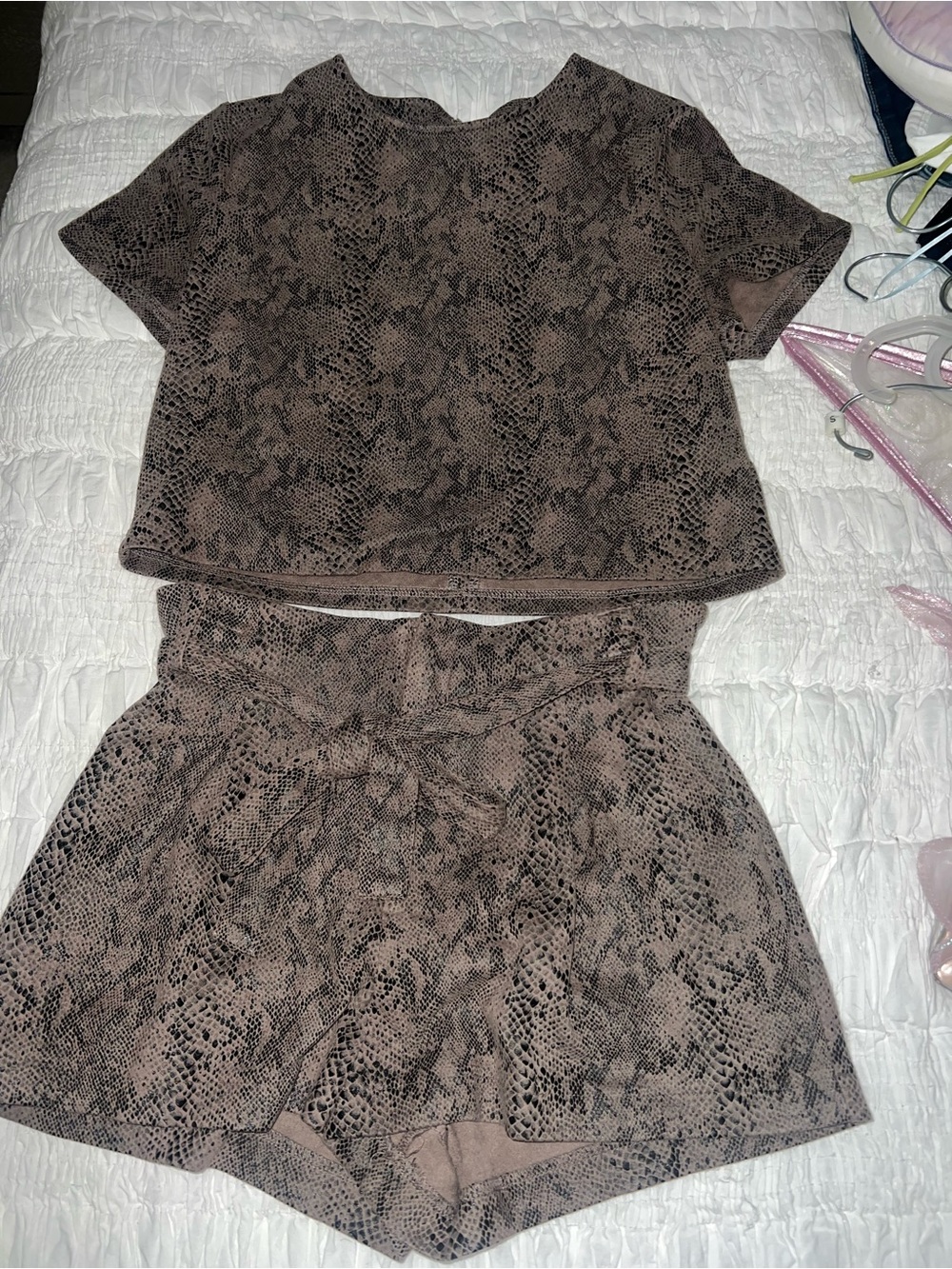 Snake Print Two-Piece Set — Taupe & Black